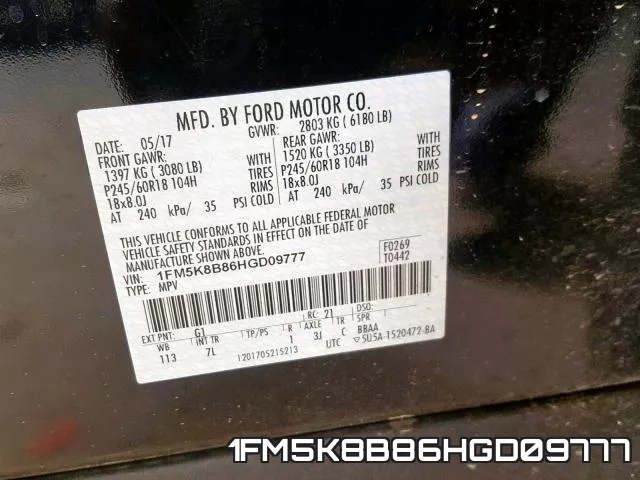 1FM5K8B86HGD09777 фото 2