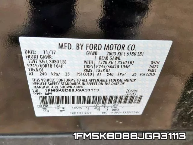 1FM5K8D88JGA31113 фото 2