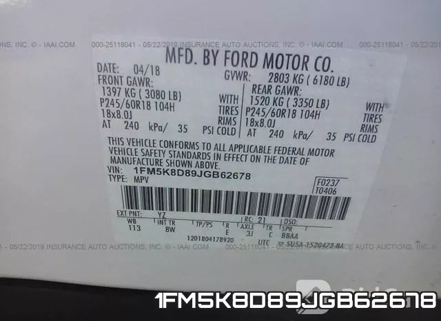 1FM5K8D89JGB62678 фото 10
