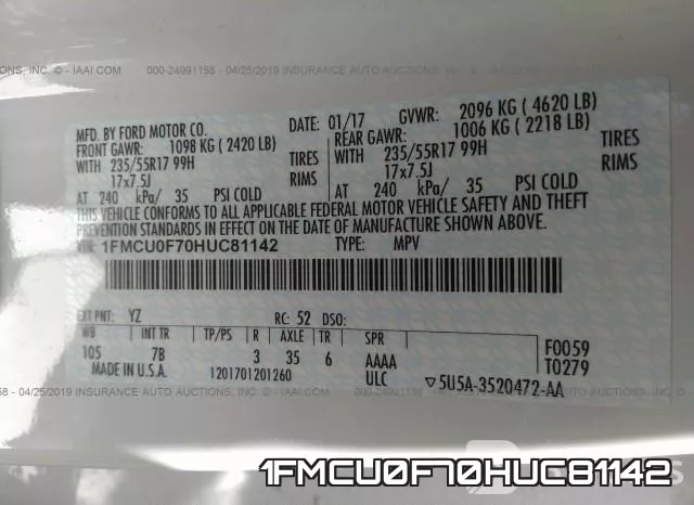 1FMCU0F70HUC81142 фото 10