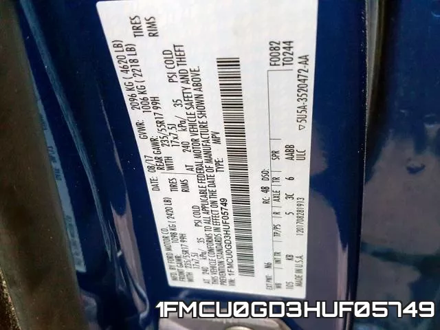 1FMCU0GD3HUF05749 фото 2