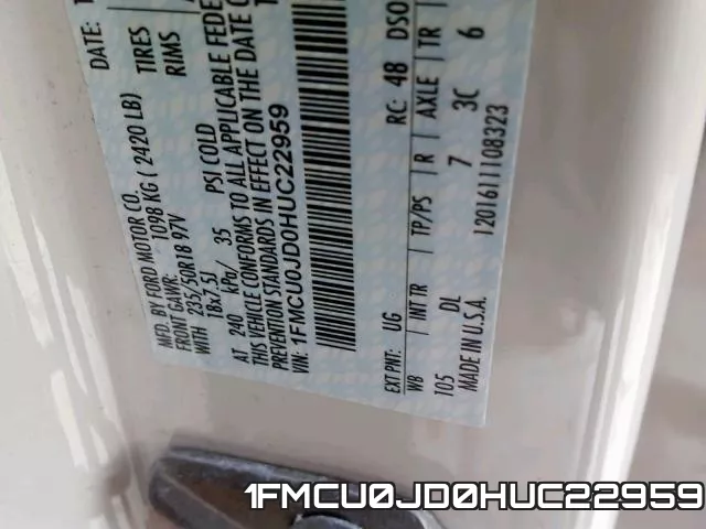 1FMCU0JD0HUC22959 фото 2