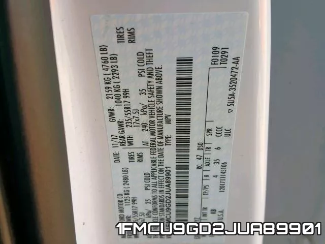 1FMCU9GD2JUA89901 фото 2