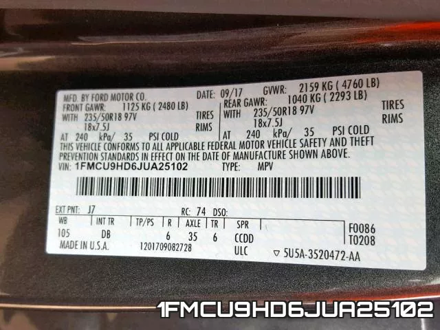 1FMCU9HD6JUA25102 фото 2