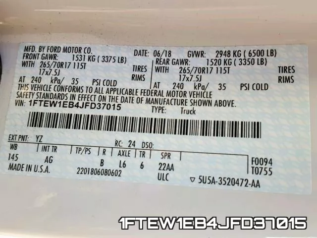 1FTEW1EB4JFD37015 фото 2