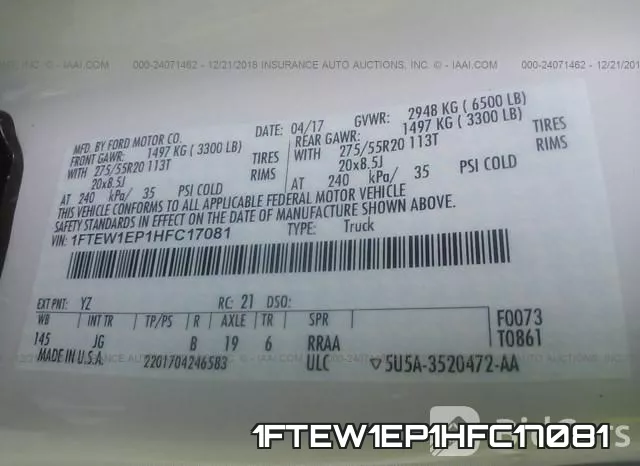 1FTEW1EP1HFC17081 фото 10