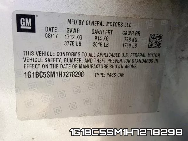 1G1BC5SM1H7278298 фото 2