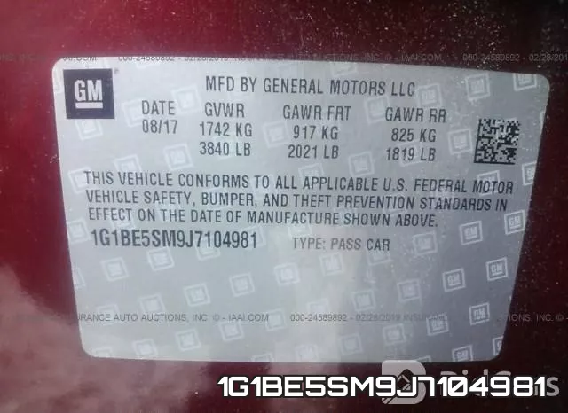 1G1BE5SM9J7104981 фото 10