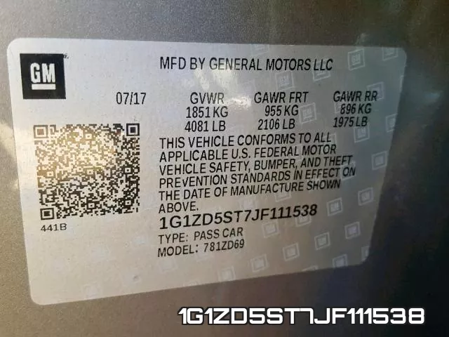 1G1ZD5ST7JF111538 фото 2
