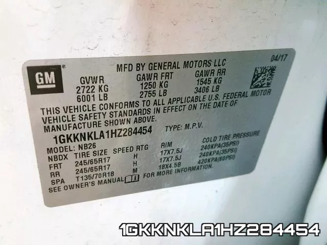 1GKKNKLA1HZ284454 фото 2