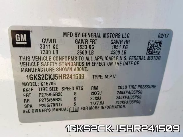 1GKS2CKJ5HR241509 фото 2