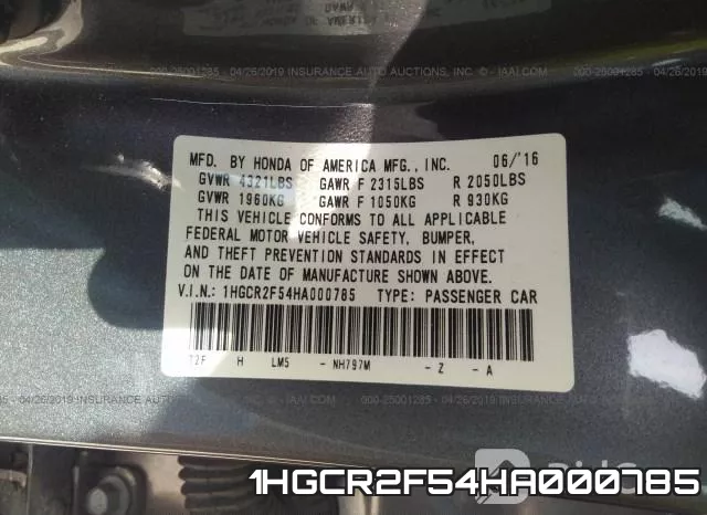 1HGCR2F54HA000785 фото 10