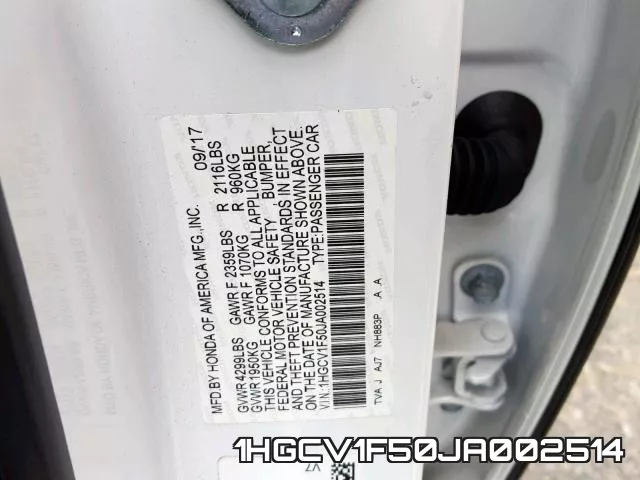 1HGCV1F50JA002514 фото 2