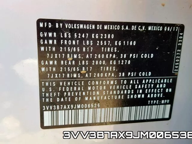3VV3B7AX9JM006536 фото 2