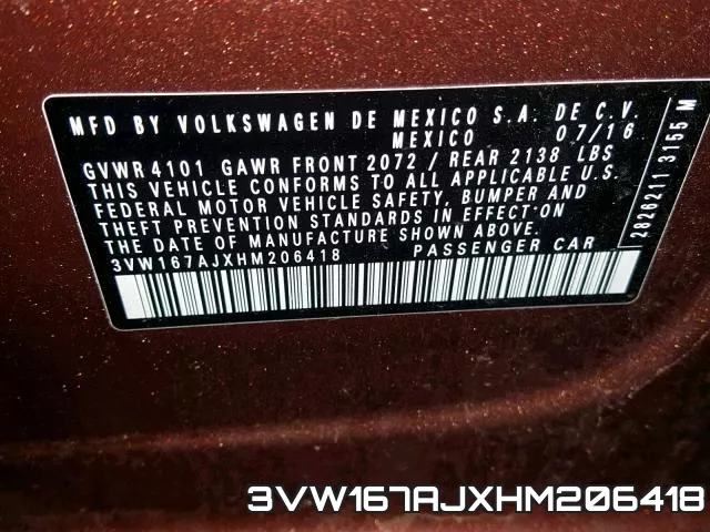 3VW167AJXHM206418 фото 2