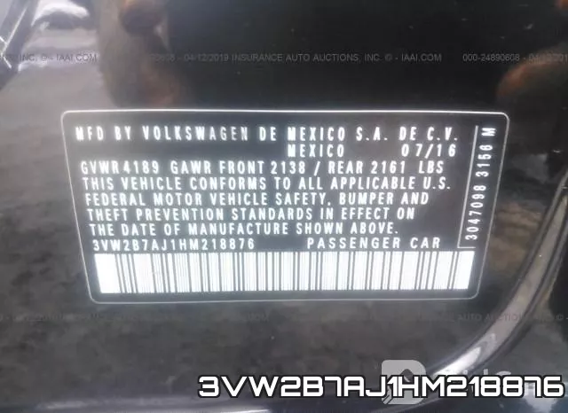 3VW2B7AJ1HM218876 фото 10