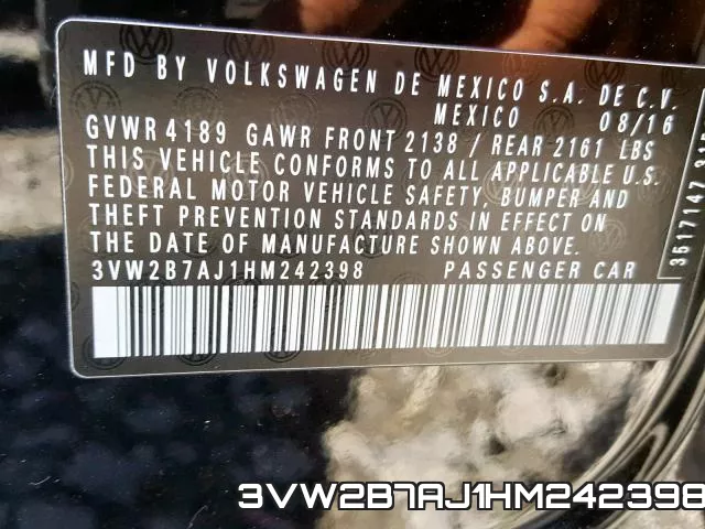 3VW2B7AJ1HM242398 фото 2