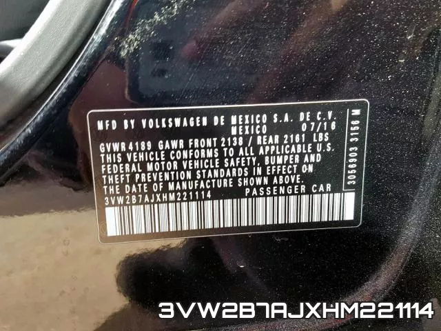 3VW2B7AJXHM221114 фото 2