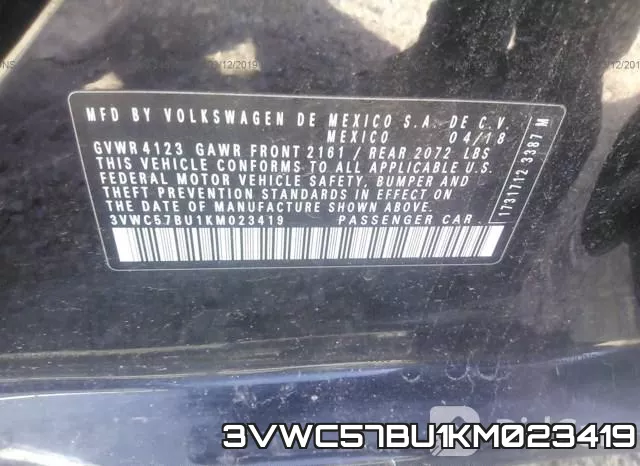 3VWC57BU1KM023419 фото 10