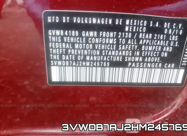 3VWDB7AJ2HM245769 фото 10