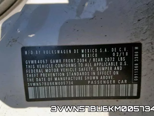 3VWN57BU6KM005734 фото 2
