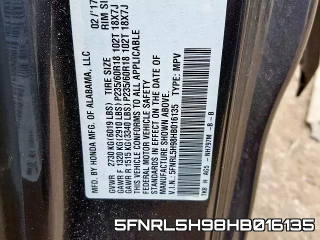 5FNRL5H98HB016135 фото 2