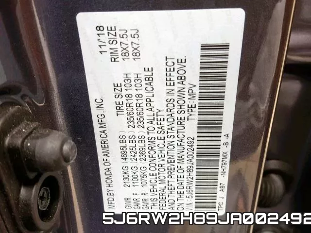 5J6RW2H89JA002492 фото 2
