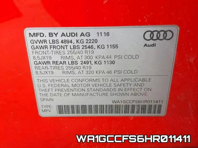 WA1GCCFS6HR011411 фото 2