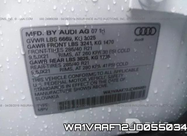 WA1VAAF72JD055034 фото 10
