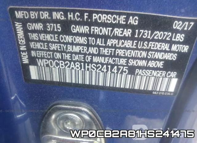 WP0CB2A81HS241475 фото 10