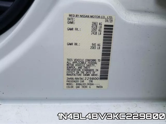1N4BL4BV3KC229800 фото 2