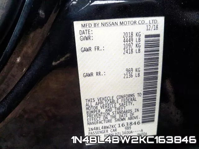 1N4BL4BW2KC163846 фото 2