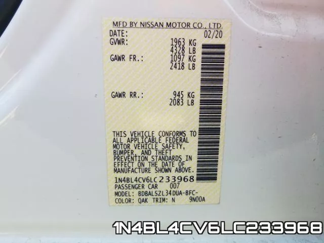 1N4BL4CV6LC233968 фото 2