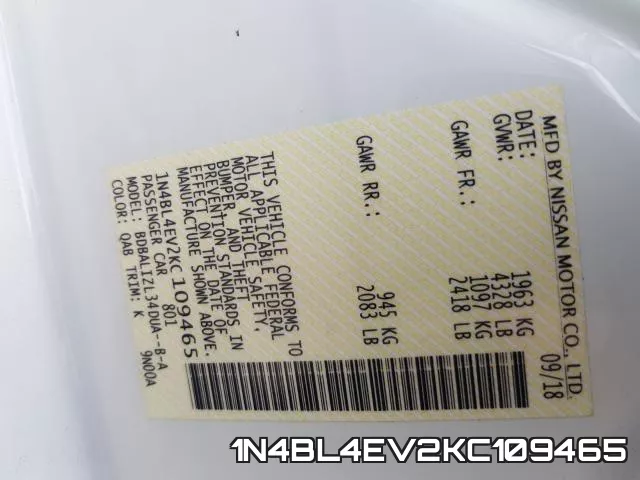 1N4BL4EV2KC109465 фото 2