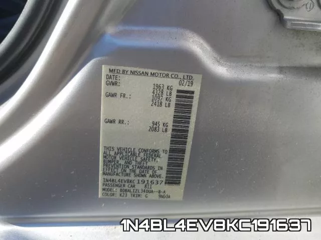 1N4BL4EV8KC191637 фото 2