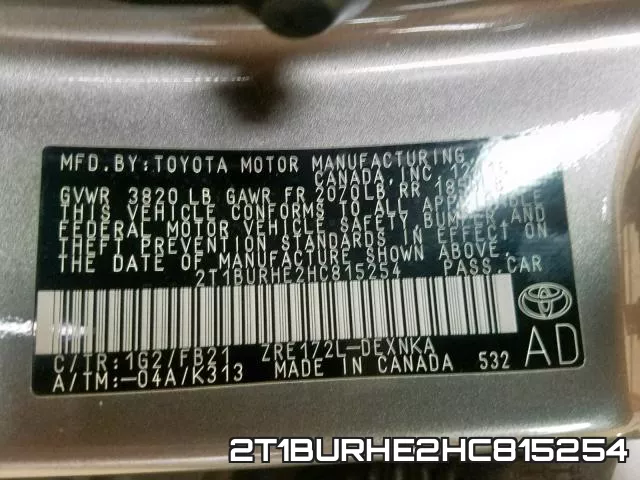 2T1BURHE2HC815254 фото 2