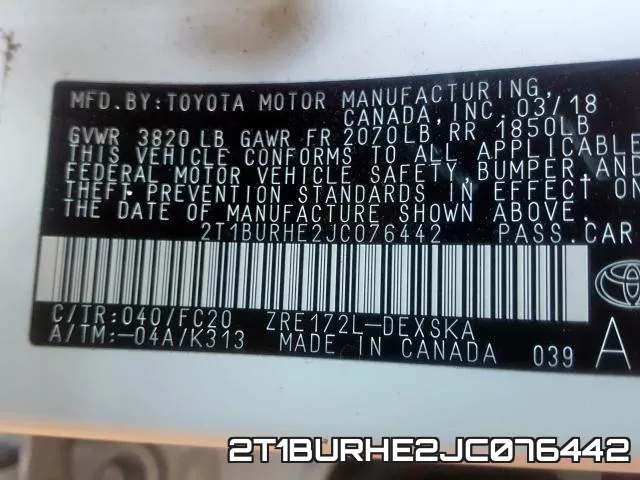 2T1BURHE2JC076442 фото 2