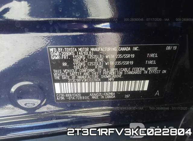 2T3C1RFV3KC022804 фото 9