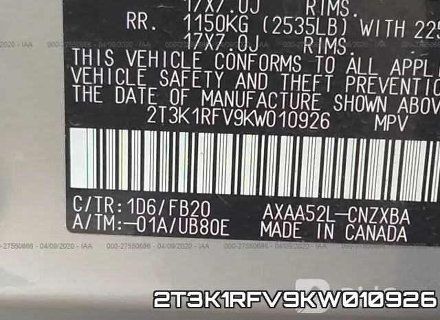 2T3K1RFV9KW010926 фото 10