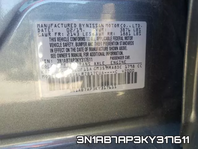3N1AB7AP3KY317611 фото 2
