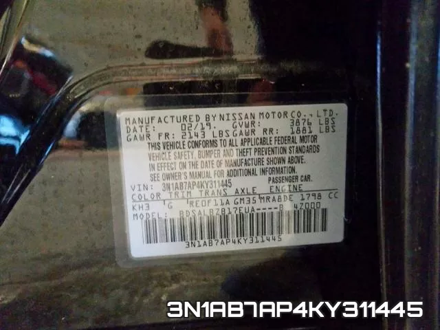 3N1AB7AP4KY311445 фото 2