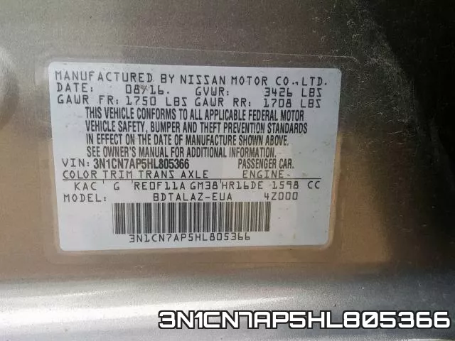 3N1CN7AP5HL805366 фото 2