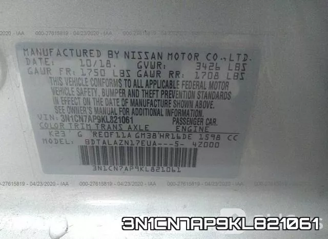3N1CN7AP9KL821061 фото 10