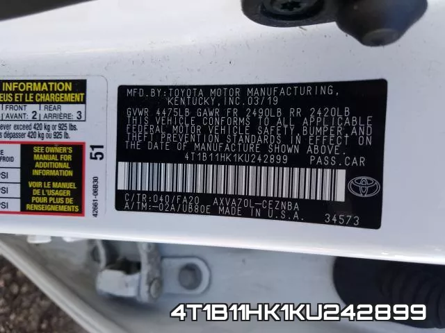 4T1B11HK1KU242899 фото 2