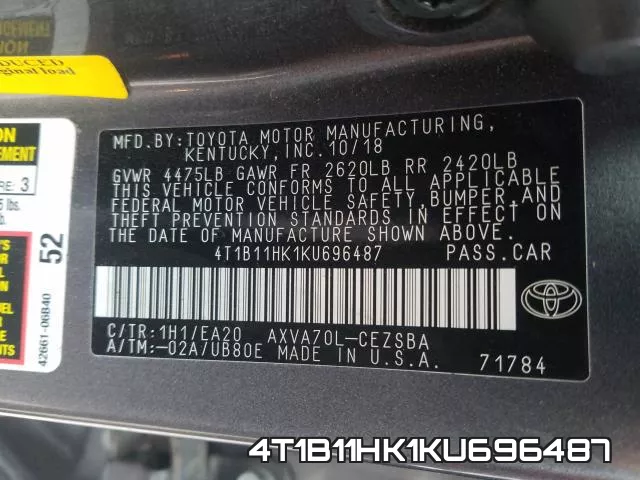 4T1B11HK1KU696487 фото 2