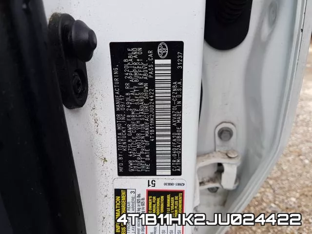 4T1B11HK2JU024422 фото 2
