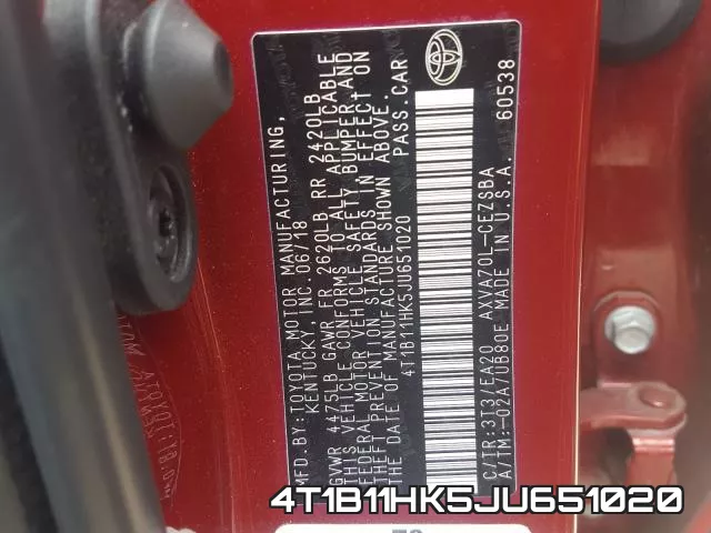 4T1B11HK5JU651020 фото 2