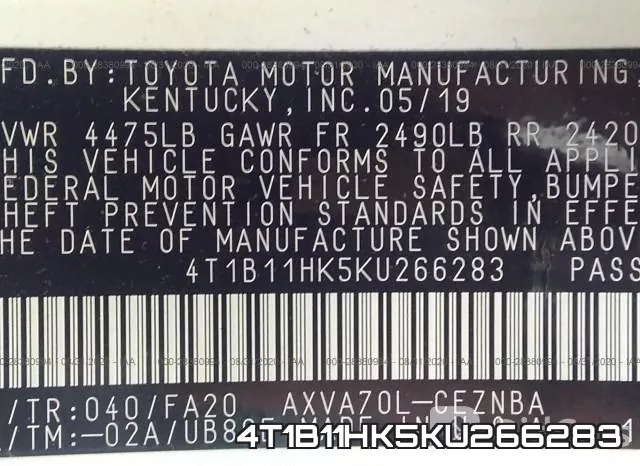 4T1B11HK5KU266283 фото 10