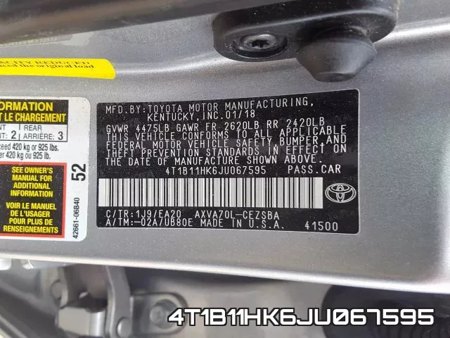 4T1B11HK6JU067595 фото 2