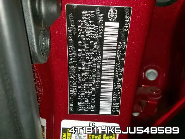4T1B11HK6JU548589 фото 2
